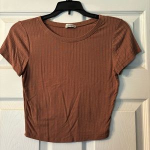 Brown tight fitting crop top, women’s medium, never worn!